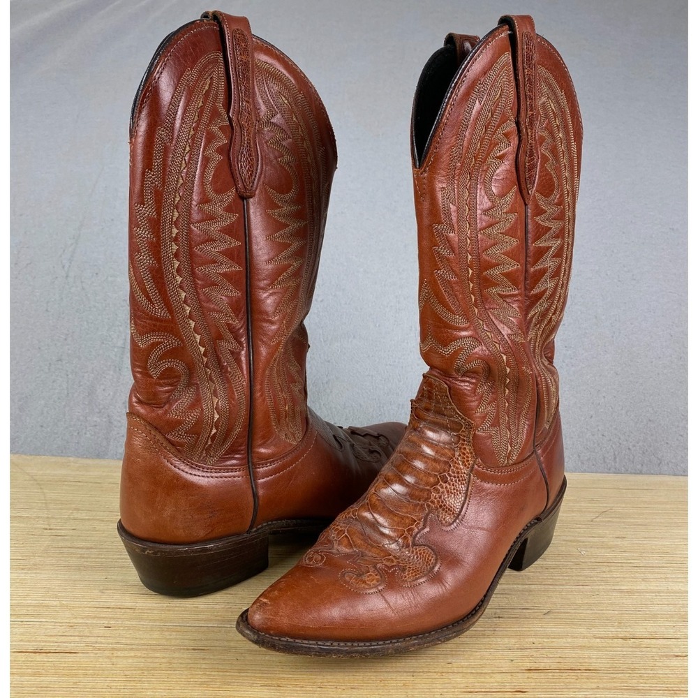 Vintage J Chisholm Mens Cowboy Boots 8.5 D Handmade Designer Brown Western USA